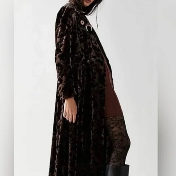 Free People Elegant Brown Leopard Print Long Coat - Picture 4 of 9